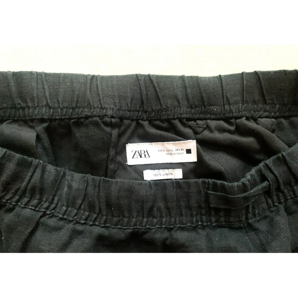 Zara Women's 100% Linen Trousers in Black With 4 Pockets Sz L